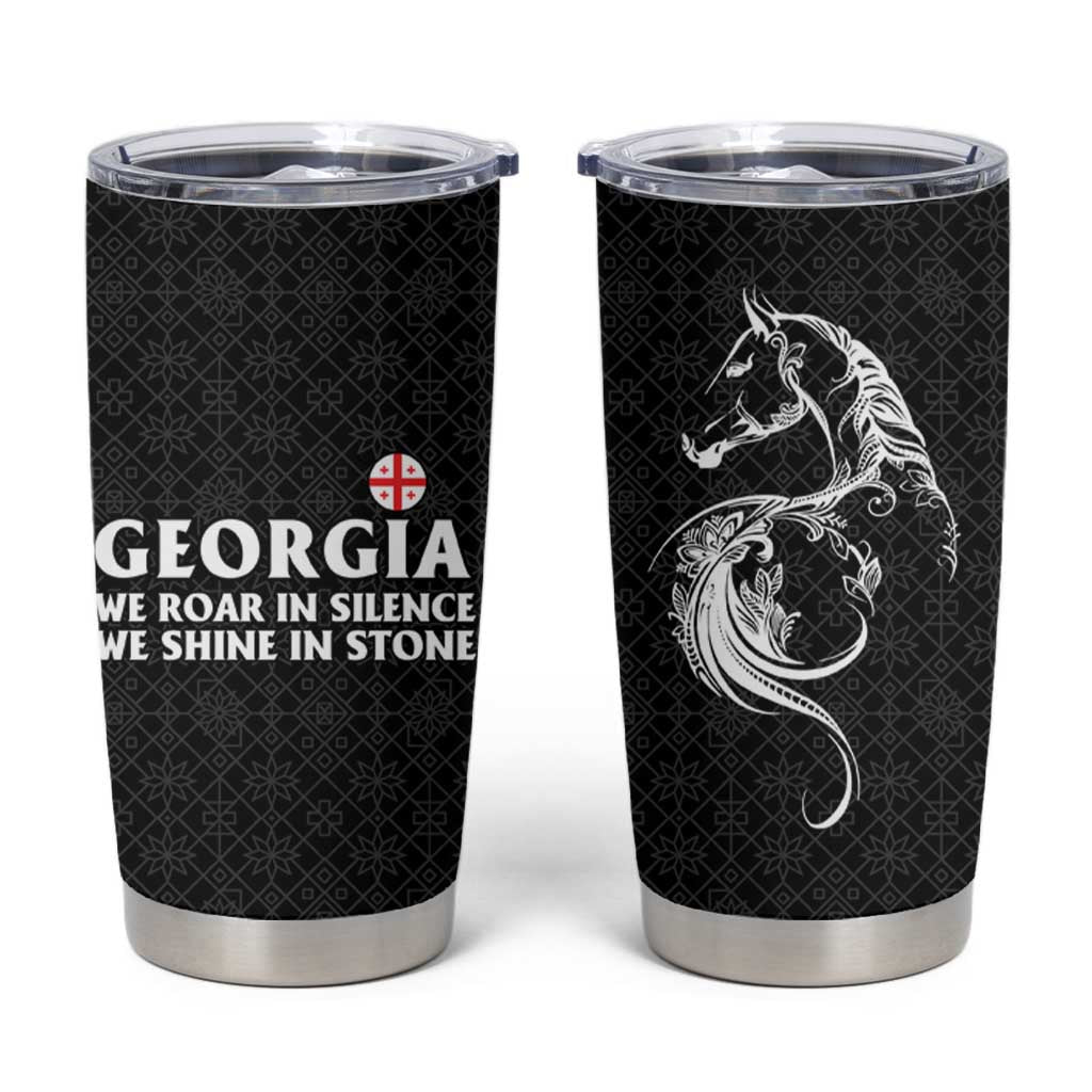 Georgia Tumbler Cup with Black Patterned Red Cross with Dragon Horse Symbol and Silent Pride Quote Design - Wonder Print Shop