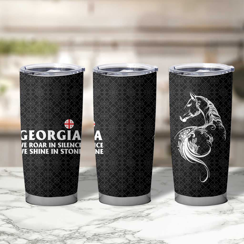 Georgia Tumbler Cup with Black Patterned Red Cross with Dragon Horse Symbol and Silent Pride Quote Design - Wonder Print Shop