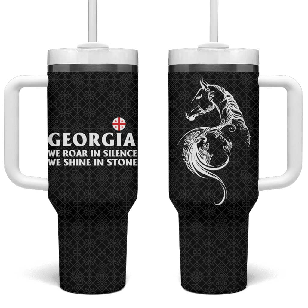 Georgia Tumbler With Handle with Black Patterned Red Cross with Dragon Horse Symbol and Silent Pride Quote Design - Wonder Print Shop