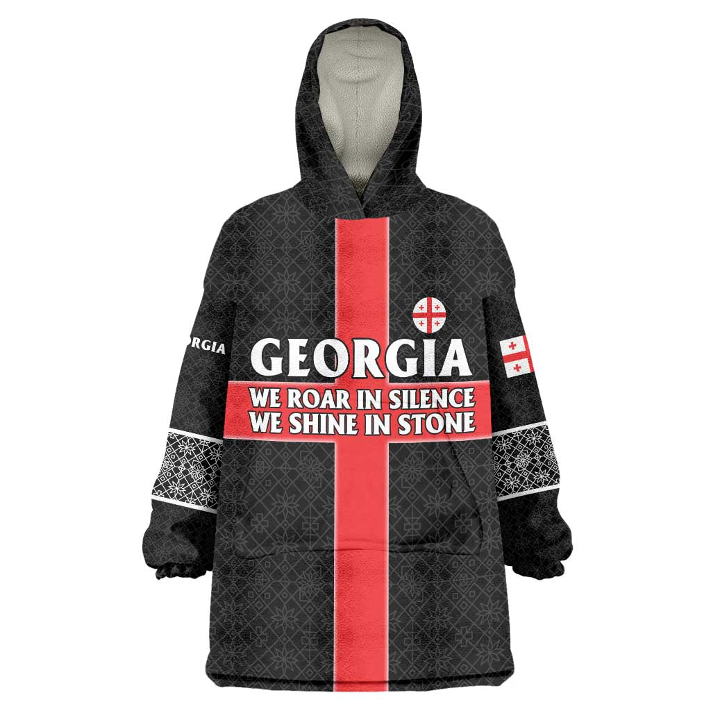 Georgia Wearable Blanket Hoodie with Black Patterned Red Cross with Dragon Horse Symbol and Silent Pride Quote Design - Wonder Print Shop