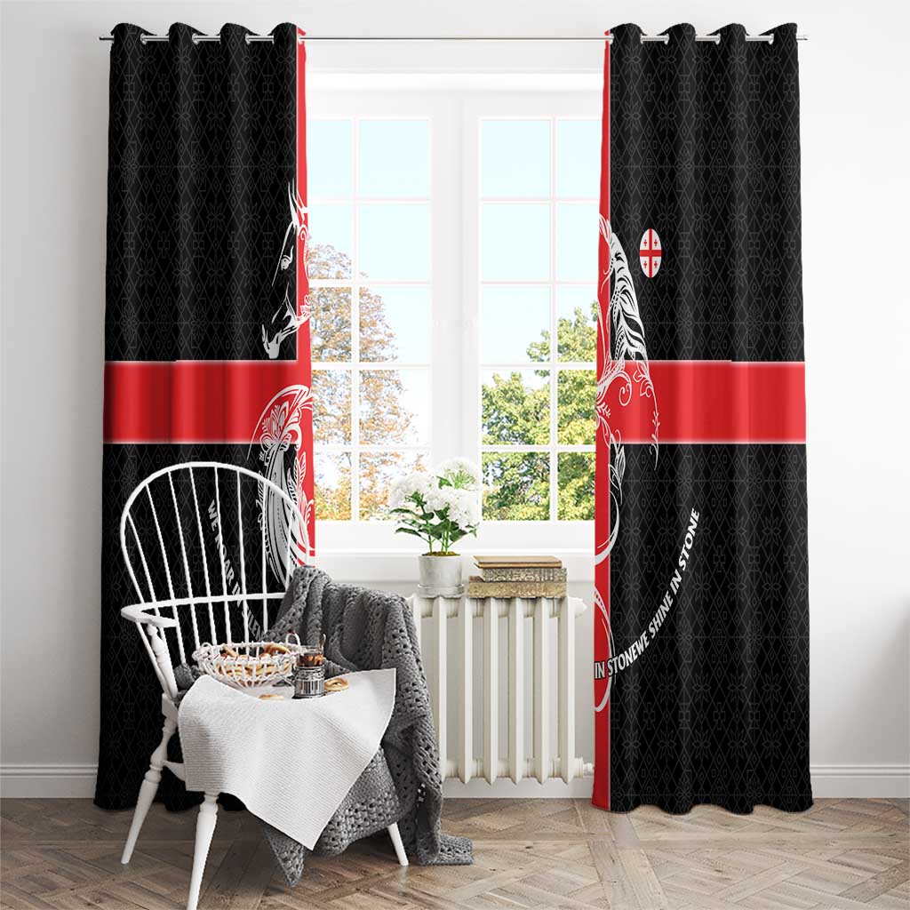 Georgia Window Curtain with Black Patterned Red Cross with Dragon Horse Symbol and Silent Pride Quote Design - Wonder Print Shop