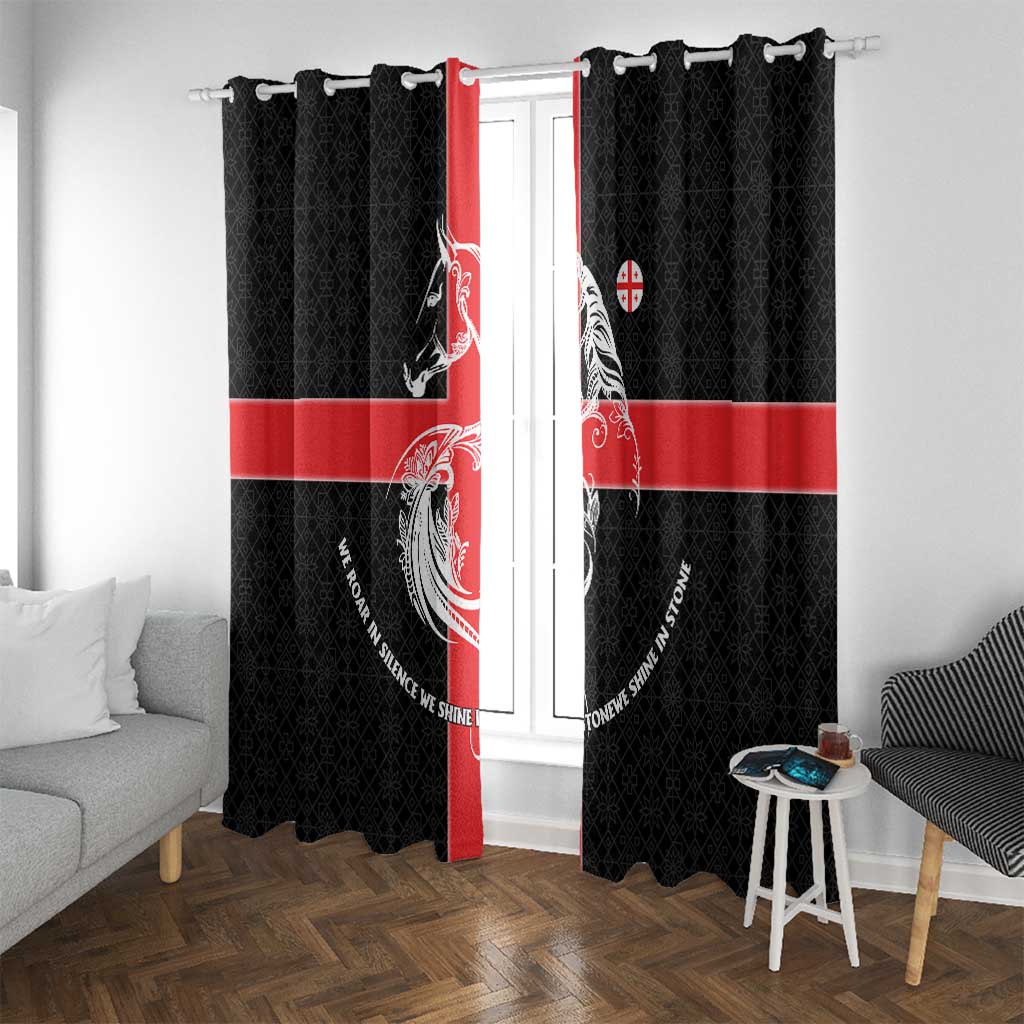 Georgia Window Curtain with Black Patterned Red Cross with Dragon Horse Symbol and Silent Pride Quote Design - Wonder Print Shop
