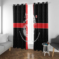Georgia Window Curtain with Black Patterned Red Cross with Dragon Horse Symbol and Silent Pride Quote Design - Wonder Print Shop