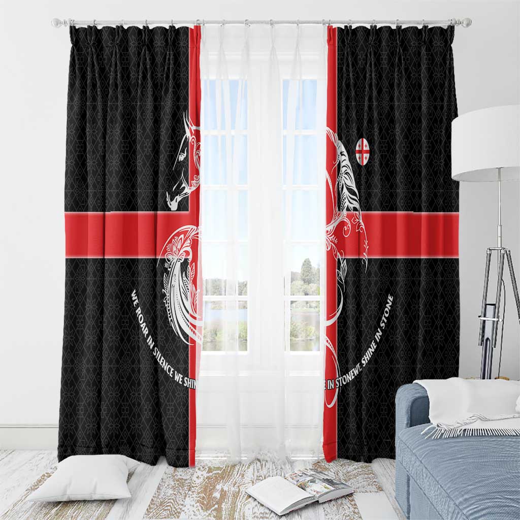 Georgia Window Curtain with Black Patterned Red Cross with Dragon Horse Symbol and Silent Pride Quote Design - Wonder Print Shop