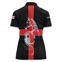 Georgia Women Polo Shirt with Black Patterned Red Cross with Dragon Horse Symbol and Silent Pride Quote Design - Wonder Print Shop