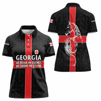 Georgia Women Polo Shirt with Black Patterned Red Cross with Dragon Horse Symbol and Silent Pride Quote Design - Wonder Print Shop