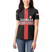Georgia Women Polo Shirt with Black Patterned Red Cross with Dragon Horse Symbol and Silent Pride Quote Design - Wonder Print Shop