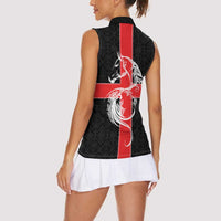 Georgia Women Sleeveless Polo Shirt with Black Patterned Red Cross with Dragon Horse Symbol and Silent Pride Quote Design - Wonder Print Shop