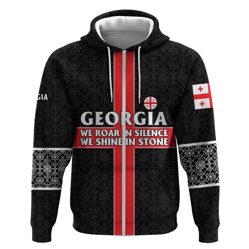 Georgia Zip Hoodie with Black Patterned Red Cross with Dragon Horse Symbol and Silent Pride Quote Design - Wonder Print Shop