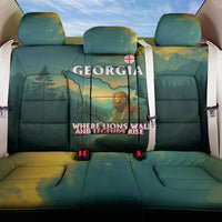 Georgia Back Car Seat Cover with Green Mountain Landscape with Map Outline Lion and Legends Rise Quote Design - Wonder Print Shop