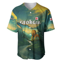 Georgia Baseball Jersey with Green Mountain Landscape with Map Outline Lion and Legends Rise Quote Design - Wonder Print Shop