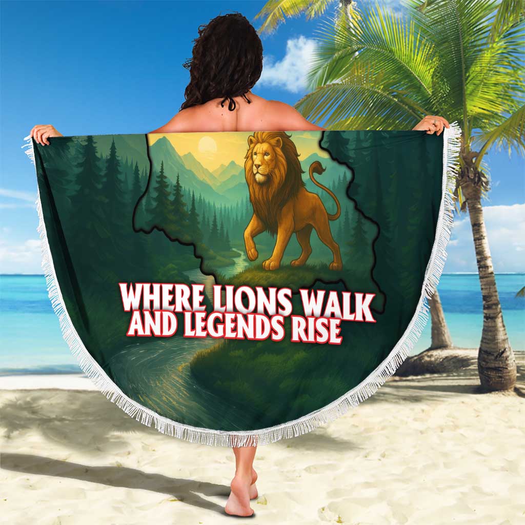 Georgia Beach Blanket with Green Mountain Landscape with Map Outline Lion and Legends Rise Quote Design - Wonder Print Shop