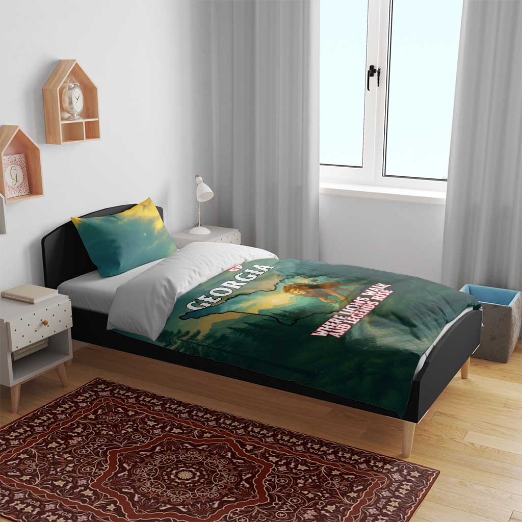 Georgia Bedding Set with Green Mountain Landscape with Map Outline Lion and Legends Rise Quote Design - Wonder Print Shop