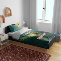 Georgia Bedding Set with Green Mountain Landscape with Map Outline Lion and Legends Rise Quote Design - Wonder Print Shop