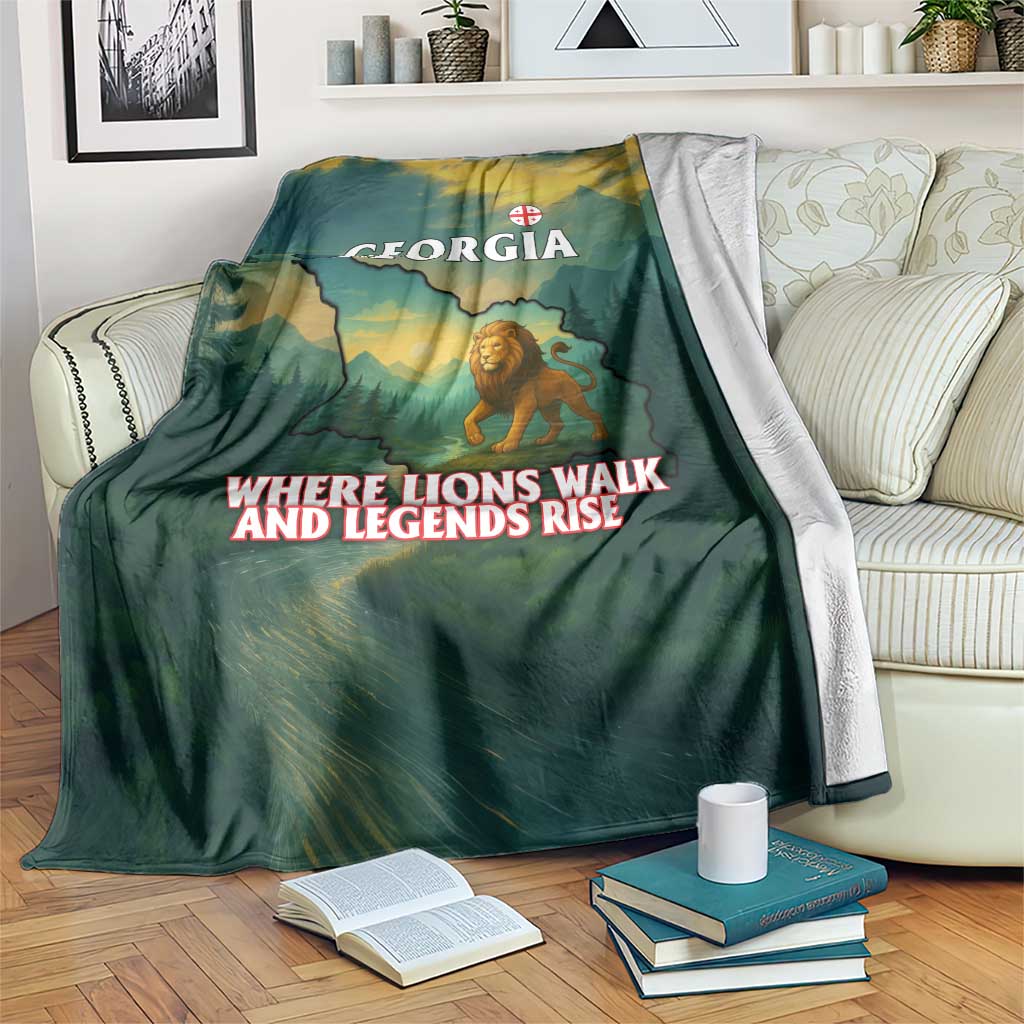 Georgia Blanket with Green Mountain Landscape with Map Outline Lion and Legends Rise Quote Design - Wonder Print Shop
