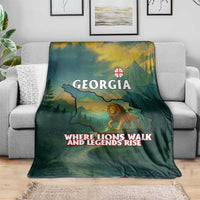 Georgia Blanket with Green Mountain Landscape with Map Outline Lion and Legends Rise Quote Design - Wonder Print Shop