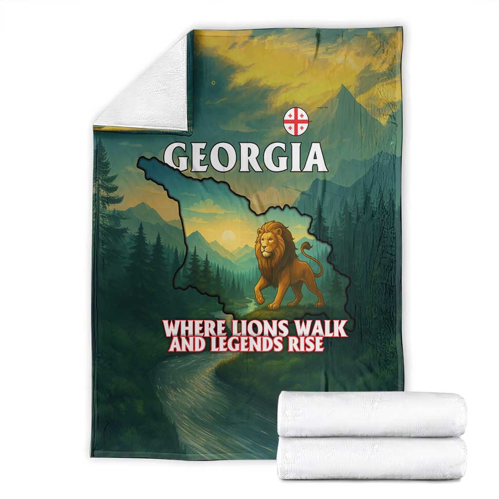 Georgia Blanket with Green Mountain Landscape with Map Outline Lion and Legends Rise Quote Design - Wonder Print Shop
