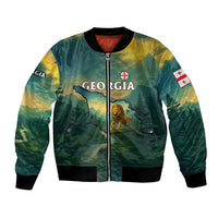 Georgia Bomber Jacket with Green Mountain Landscape with Map Outline Lion and Legends Rise Quote Design - Wonder Print Shop