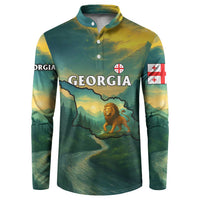 Georgia Button Sweatshirt with Green Mountain Landscape with Map Outline Lion and Legends Rise Quote Design - Wonder Print Shop
