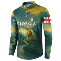 Georgia Button Sweatshirt with Green Mountain Landscape with Map Outline Lion and Legends Rise Quote Design - Wonder Print Shop