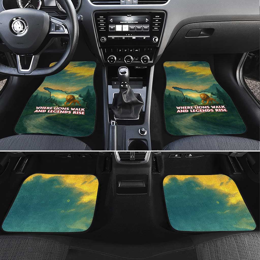 Georgia Car Mats with Green Mountain Landscape with Map Outline Lion and Legends Rise Quote Design - Wonder Print Shop