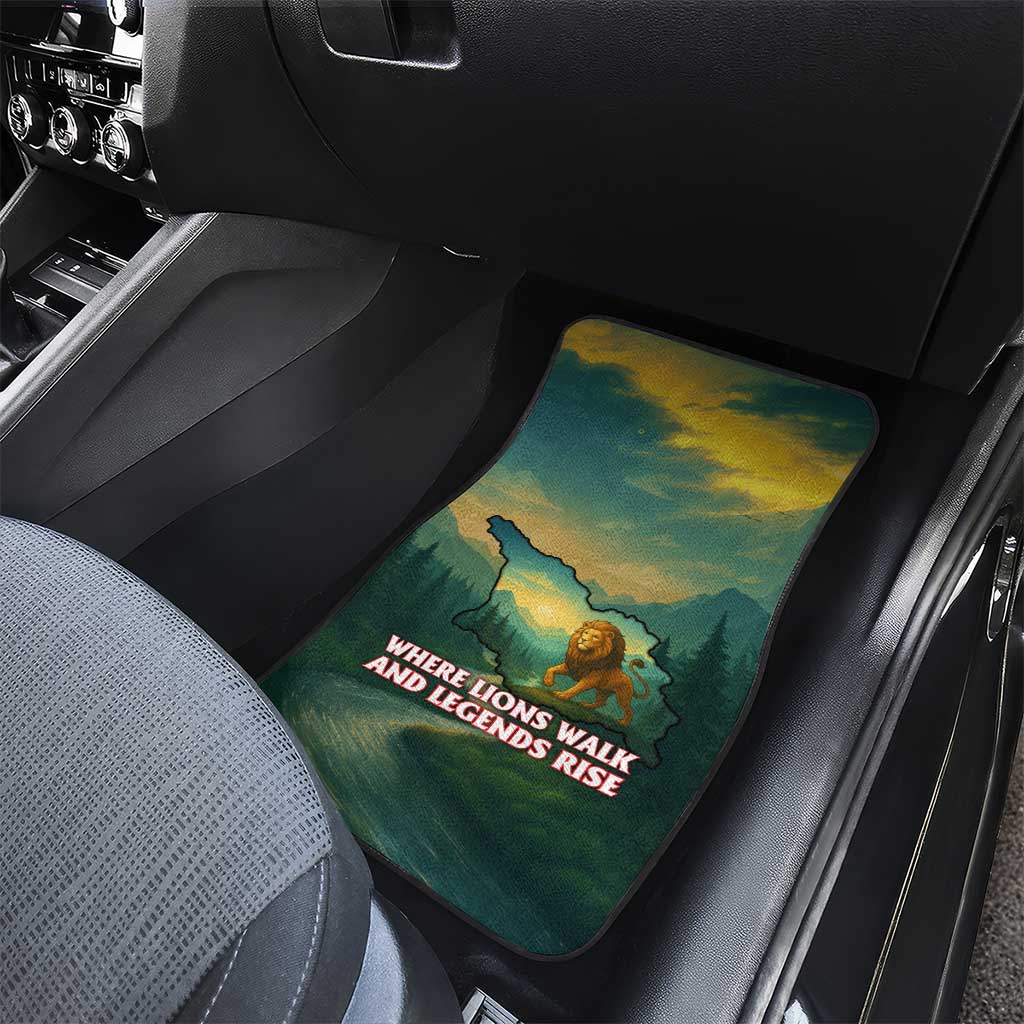 Georgia Car Mats with Green Mountain Landscape with Map Outline Lion and Legends Rise Quote Design - Wonder Print Shop
