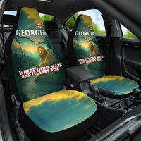 Georgia Car Seat Cover with Green Mountain Landscape with Map Outline Lion and Legends Rise Quote Design - Wonder Print Shop