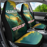 Georgia Car Seat Cover with Green Mountain Landscape with Map Outline Lion and Legends Rise Quote Design - Wonder Print Shop