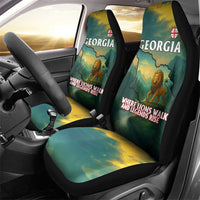 Georgia Car Seat Cover with Green Mountain Landscape with Map Outline Lion and Legends Rise Quote Design - Wonder Print Shop