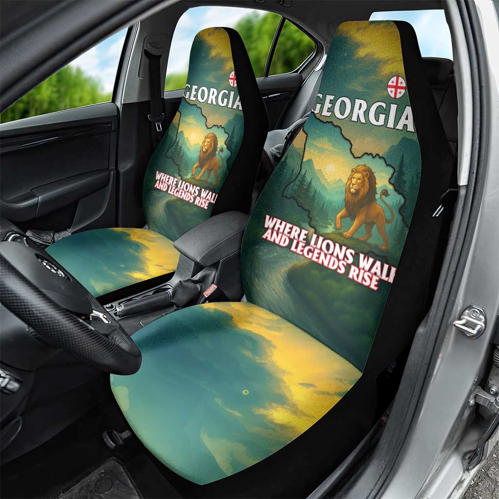 Georgia Car Seat Cover with Green Mountain Landscape with Map Outline Lion and Legends Rise Quote Design - Wonder Print Shop