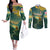 Georgia Couples Matching Off The Shoulder Long Sleeve Dress and Long Sleeve Button Shirt with Green Mountain Landscape with Map Outline Lion and Legends Rise Quote Design - Wonder Print Shop