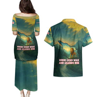 Georgia Couples Matching Puletasi and Hawaiian Shirt with Green Mountain Landscape with Map Outline Lion and Legends Rise Quote Design - Wonder Print Shop