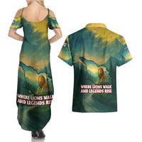 Georgia Couples Matching Summer Maxi Dress and Hawaiian Shirt with Green Mountain Landscape with Map Outline Lion and Legends Rise Quote Design - Wonder Print Shop