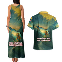Georgia Couples Matching Tank Maxi Dress and Hawaiian Shirt with Green Mountain Landscape with Map Outline Lion and Legends Rise Quote Design - Wonder Print Shop