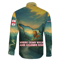 Georgia Family Matching Long Sleeve Bodycon Dress and Hawaiian Shirt with Green Mountain Landscape with Map Outline Lion and Legends Rise Quote Design - Wonder Print Shop
