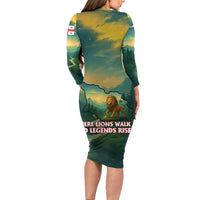 Georgia Family Matching Long Sleeve Bodycon Dress and Hawaiian Shirt with Green Mountain Landscape with Map Outline Lion and Legends Rise Quote Design - Wonder Print Shop