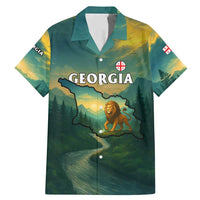Georgia Family Matching Mermaid Dress and Hawaiian Shirt with Green Mountain Landscape with Map Outline Lion and Legends Rise Quote Design - Wonder Print Shop