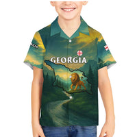 Georgia Family Matching Mermaid Dress and Hawaiian Shirt with Green Mountain Landscape with Map Outline Lion and Legends Rise Quote Design - Wonder Print Shop