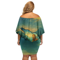 Georgia Family Matching Off Shoulder Short Dress and Hawaiian Shirt with Green Mountain Landscape with Map Outline Lion and Legends Rise Quote Design - Wonder Print Shop