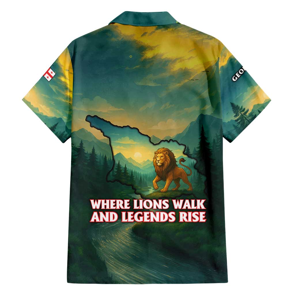Georgia Family Matching Puletasi and Hawaiian Shirt with Green Mountain Landscape with Map Outline Lion and Legends Rise Quote Design - Wonder Print Shop