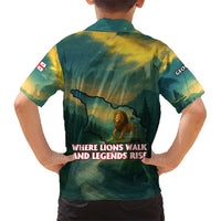Georgia Family Matching Short Sleeve Bodycon Dress and Hawaiian Shirt with Green Mountain Landscape with Map Outline Lion and Legends Rise Quote Design - Wonder Print Shop