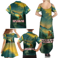 Georgia Family Matching Summer Maxi Dress and Hawaiian Shirt with Green Mountain Landscape with Map Outline Lion and Legends Rise Quote Design - Wonder Print Shop
