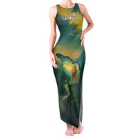 Georgia Family Matching Tank Maxi Dress and Hawaiian Shirt with Green Mountain Landscape with Map Outline Lion and Legends Rise Quote Design - Wonder Print Shop