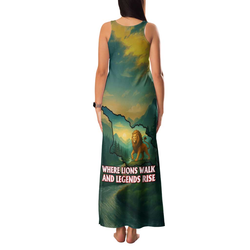 Georgia Family Matching Tank Maxi Dress and Hawaiian Shirt with Green Mountain Landscape with Map Outline Lion and Legends Rise Quote Design - Wonder Print Shop