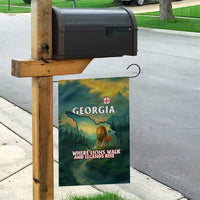 Georgia Garden Flag with Green Mountain Landscape with Map Outline Lion and Legends Rise Quote Design - Wonder Print Shop