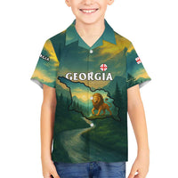Georgia Hawaiian Shirt with Green Mountain Landscape with Map Outline Lion and Legends Rise Quote Design - Wonder Print Shop