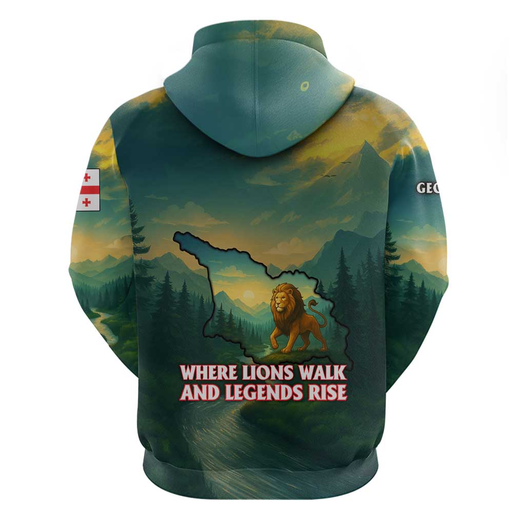 Georgia Hoodie with Green Mountain Landscape with Map Outline Lion and Legends Rise Quote Design - Wonder Print Shop