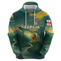 Georgia Hoodie with Green Mountain Landscape with Map Outline Lion and Legends Rise Quote Design - Wonder Print Shop