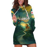 Georgia Hoodie Dress with Green Mountain Landscape with Map Outline Lion and Legends Rise Quote Design - Wonder Print Shop