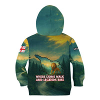 Georgia Kid Hoodie with Green Mountain Landscape with Map Outline Lion and Legends Rise Quote Design - Wonder Print Shop